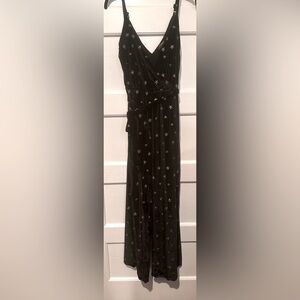 Aqua black velvet jumpsuit with silver embroidered stars